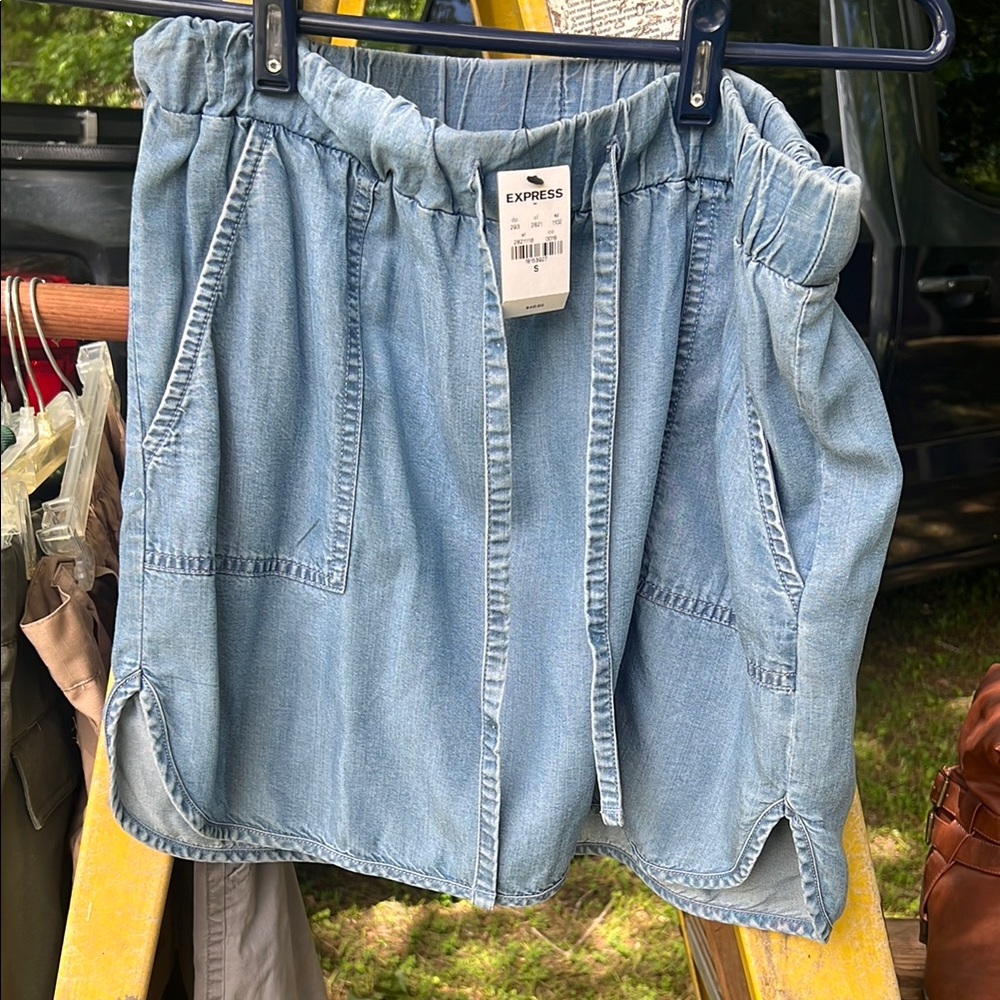 Express Casual Denim Skirt in Light Blue